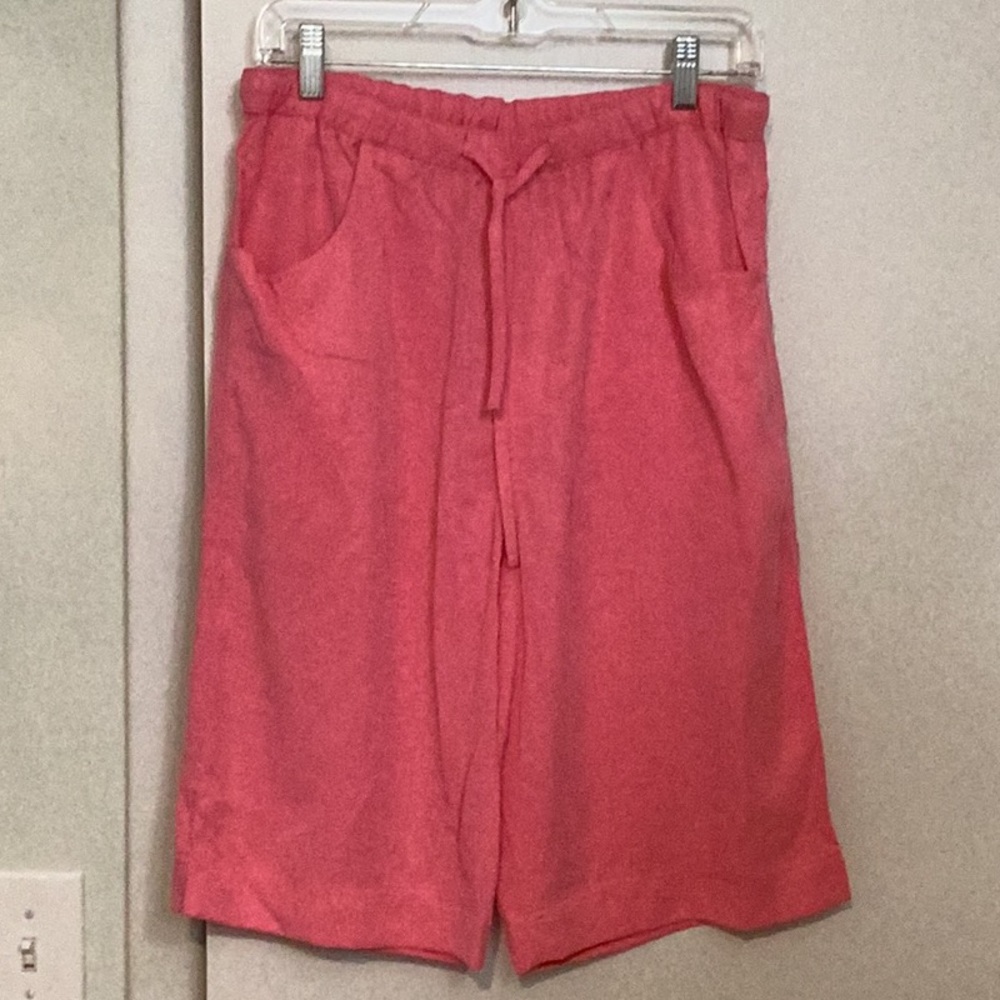 Toofan shorts, size small, stretchy waist, tie-front, pockets, pink.